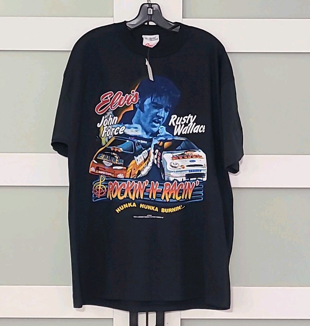 Vtg 1998 Rusty Wallace John Force Rockin’-N-Racin’ Elvis Presley Tee Shirt XL